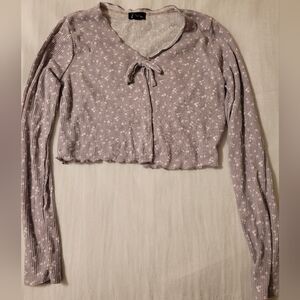 Dusty Lavender Long-Sleeve Cropped Shrug Top with Little White Flowers